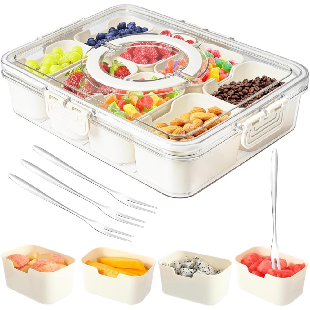 8 Compartment Divided Serving Tray with Lid and Handle,forks & tong (NWT) - Picture 1 of 6